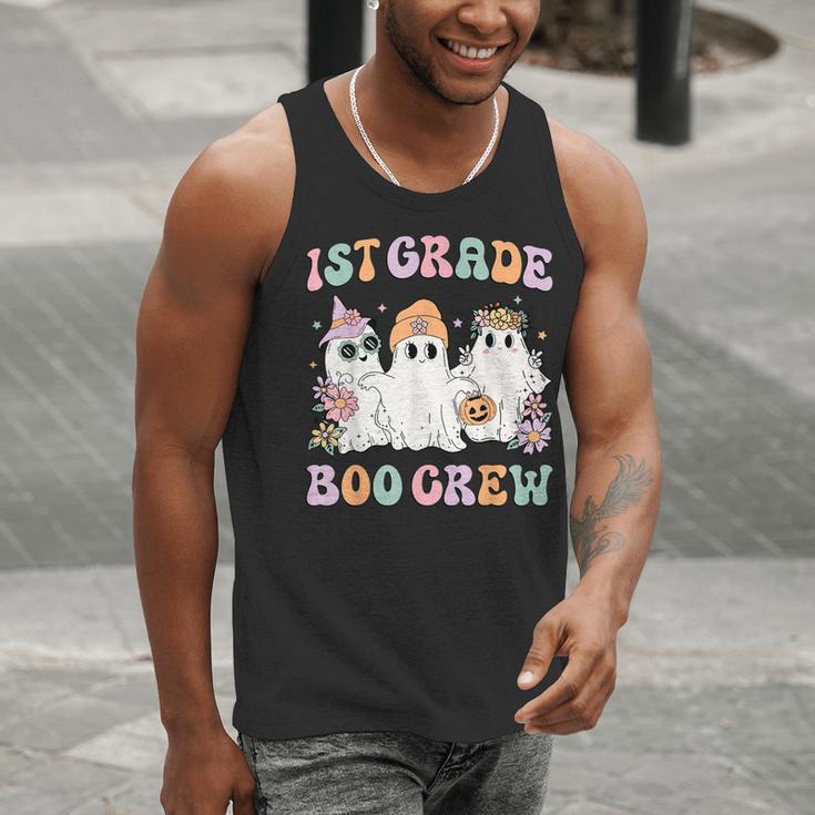 1st Grade Boo Crew Groovy Halloween Floral Ghost Kid Teacher Men Tank Top, Groovy Teacher Tank Tops, funny gift