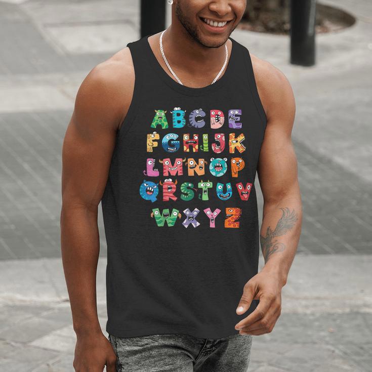 ABC Cute Monster Alphabet Halloween Teacher Costume Kids Men Tank Top, funny gift