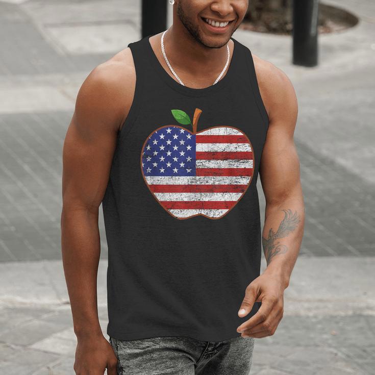 American Flag Teachers Students Apple 4th Of July Vintage Men Tank Top, funny gift