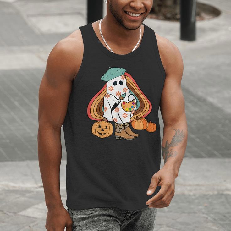 Art Teacher Painting Brushes Retro Pumpkin Ghost Artist Men Tank Top, funny gift