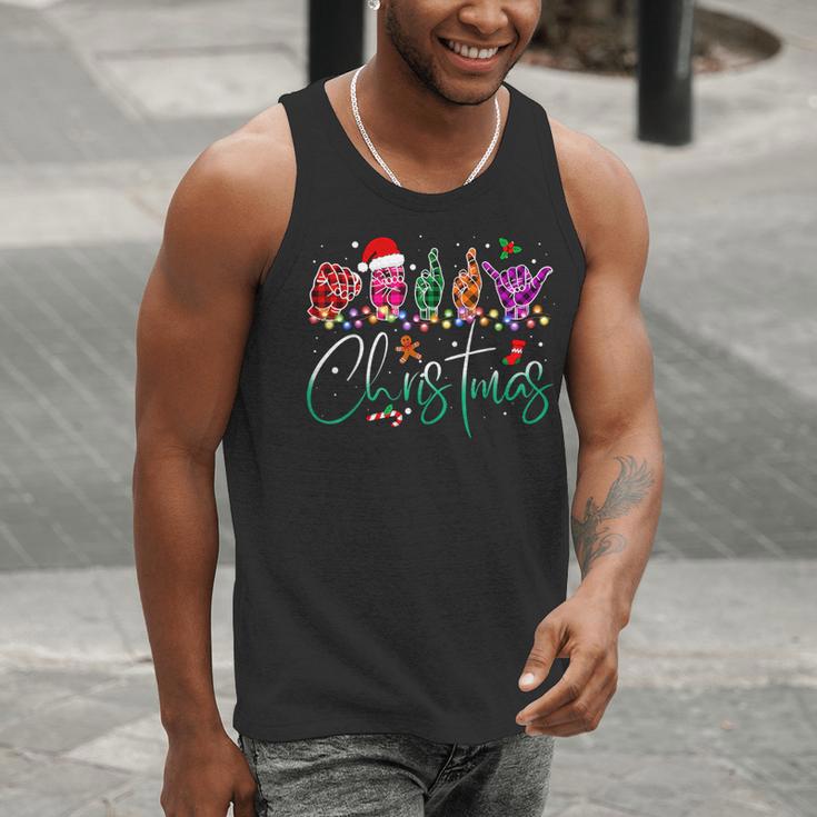 ASL Christmas Buffalo Plaid Teacher American Sign Language Men Tank Top, funny gift