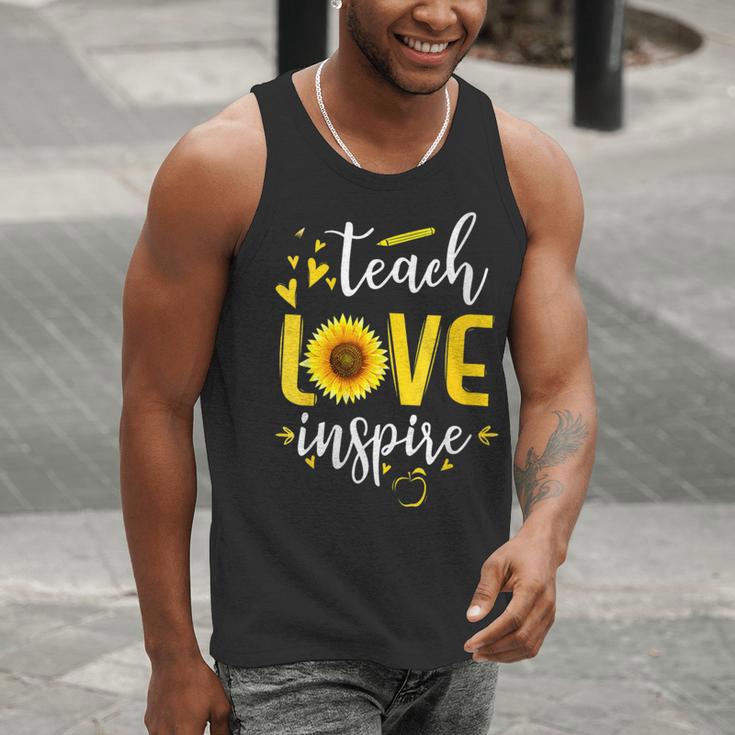 Back To School Teach Love And Inspire Teacher Sunflower Men Tank Top, funny gift