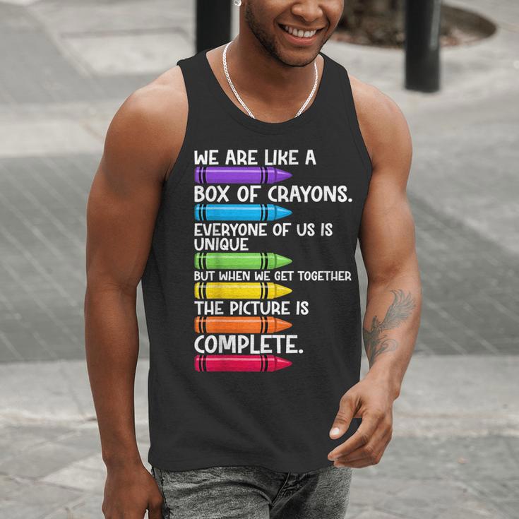 Back To School Teacher We Are Like A Box Of Crayons Men Tank Top, funny gift