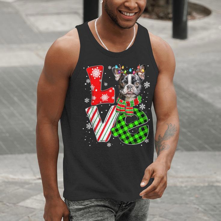 Boston Terrier Christmas Tree Lights Santa Dog Xmas For Men Women Kids Men Tank Top, Boston Terrier Christmas Tank Tops, funny gift
