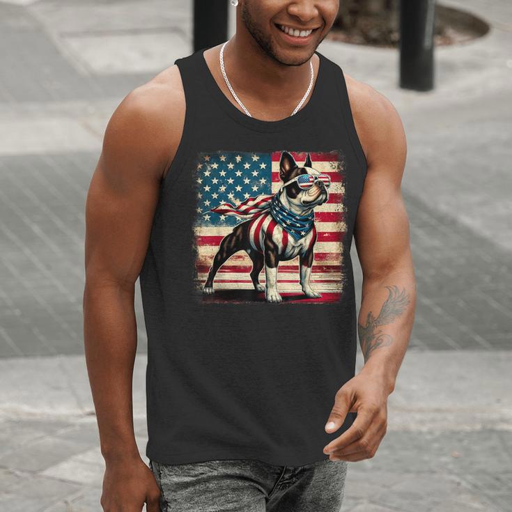 Boston Terrier Dog 4th Of July USA American Flag Patriotic Men Tank Top, American Boston Terrier Tank Tops, Patriotic Boston Terrier Tank Tops, Boston Terrier 4th Of July Tank Tops, funny gift