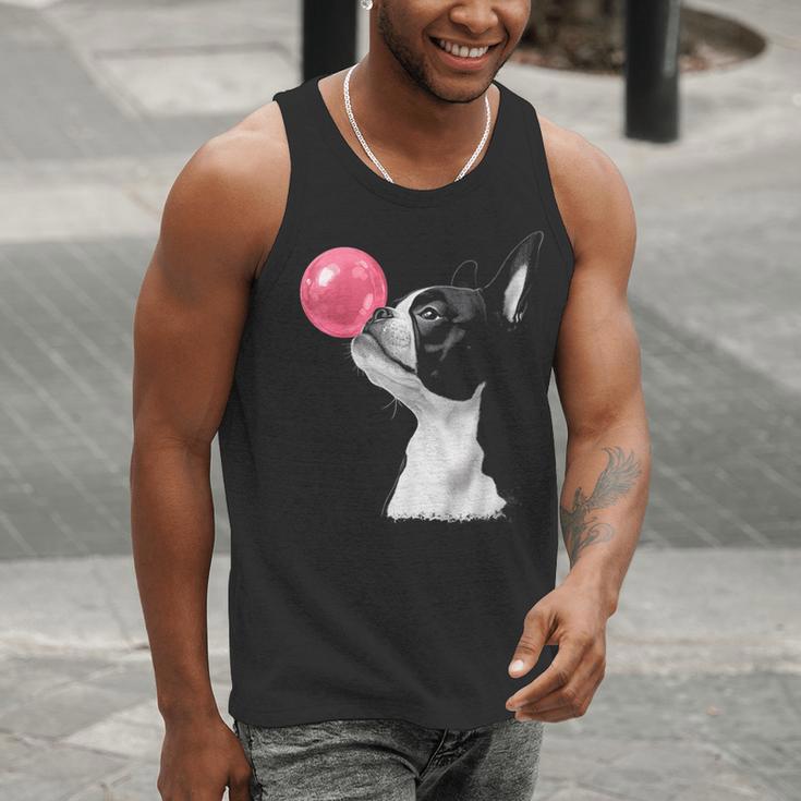 Boston Terrier Dog Blowing Chewing Bubble Gum Pink Men Tank Top, funny gift