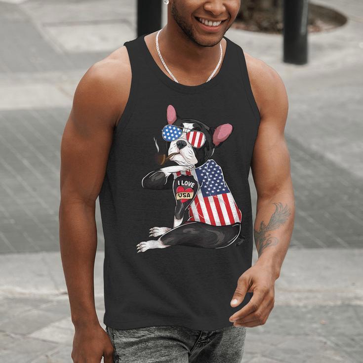Boston Terrier Dog Merica 4th Of July Usa American Flag Men Men Tank Top, American Boston Terrier Tank Tops, Boston Terrier 4th Of July Tank Tops, funny gift