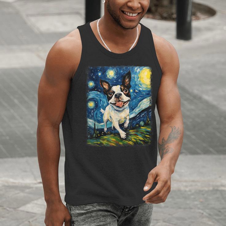 Boston Terrier Dog Starry Night Painting Men Tank Top, funny gift