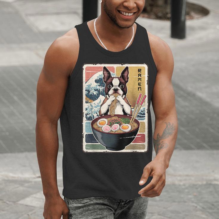 Boston Terrier Ramen Noodles Japanese Art Retro Ocean Waves Men Tank Top, funny gift