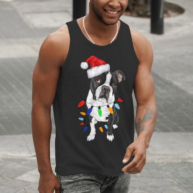 Boston Terrier Santa Christmas Lights Xmas Dog Lover Men Women Kids Men Tank Top, Boston Terrier Christmas Tank Tops, funny gift