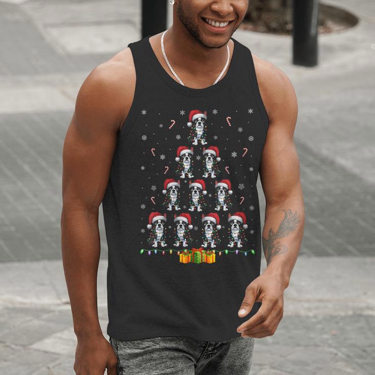 Boston Terrier Santa Hat Xmas Light Men Women Christmas Tree Men Tank Top, Boston Terrier Christmas Tank Tops, funny gift