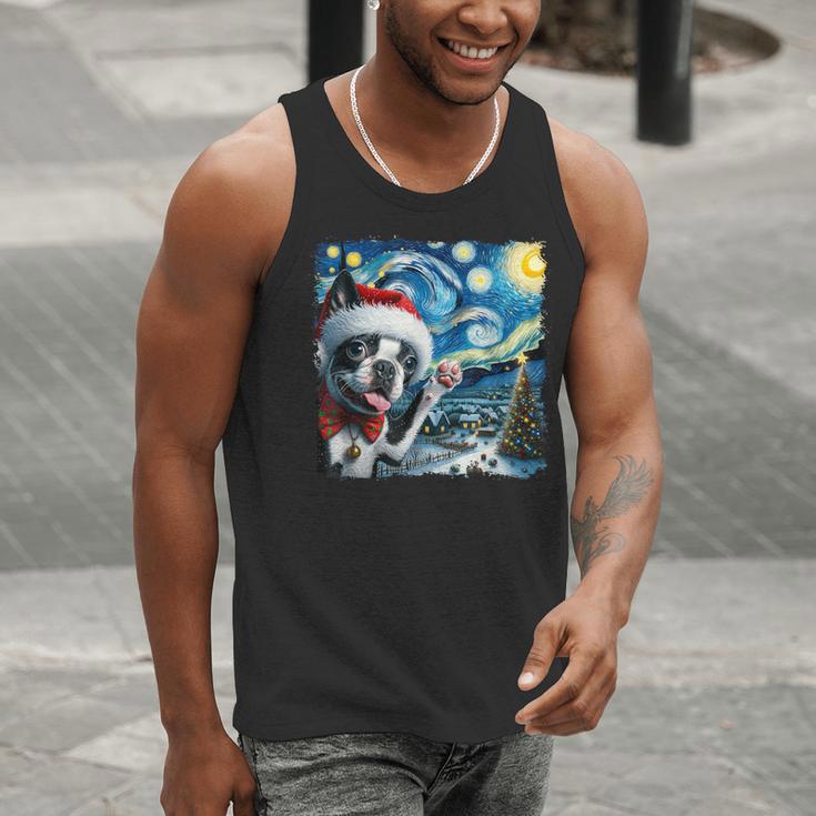 Boston Terrier Santa Starry Night Van Gogh Christmas Dog Men Women Kids Men Tank Top, Boston Terrier Christmas Tank Tops, funny gift