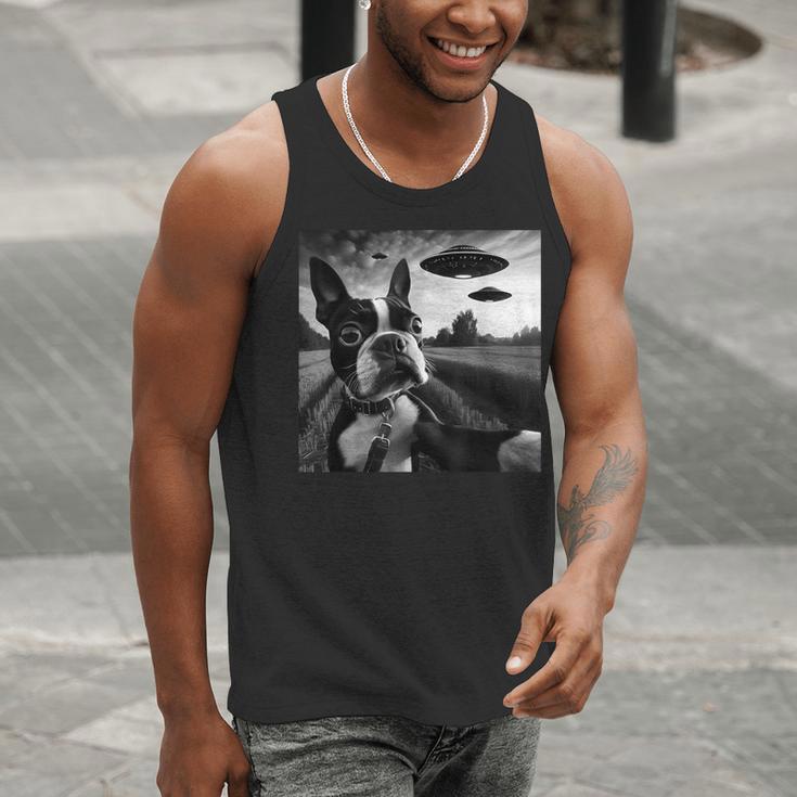 Boston Terrier Graphic Selfie With UFOs Weird Aliens Men Tank Top, funny gift