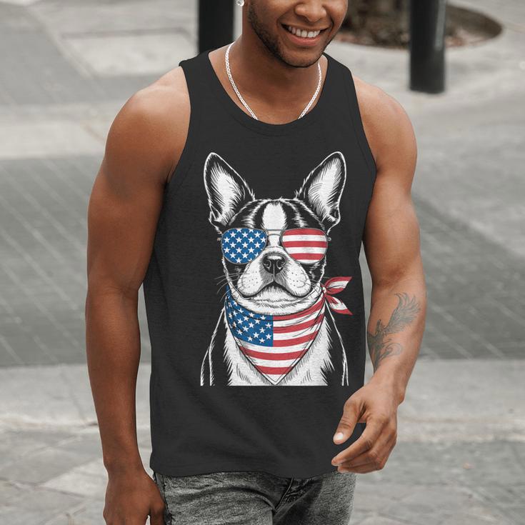 Boston Terrier USA Flag Sunglasses Patriotic 4th Of July Men Tank Top, Patriotic Boston Terrier Tank Tops, Boston Terrier 4th Of July Tank Tops, funny gift