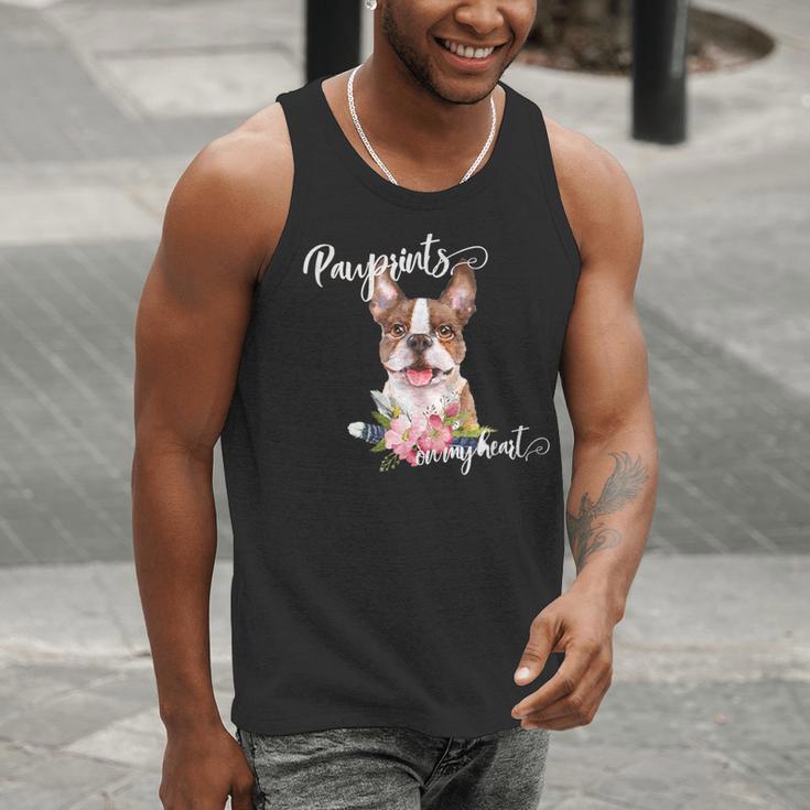 Brown Boston Terrier With Flowers And Feathers Men Tank Top, funny gift