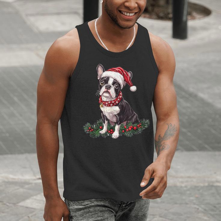 Cute Boston Terrier Dog Christmas Merry X-Mas Graphic Men Tank Top, Boston Terrier Christmas Tank Tops, funny gift