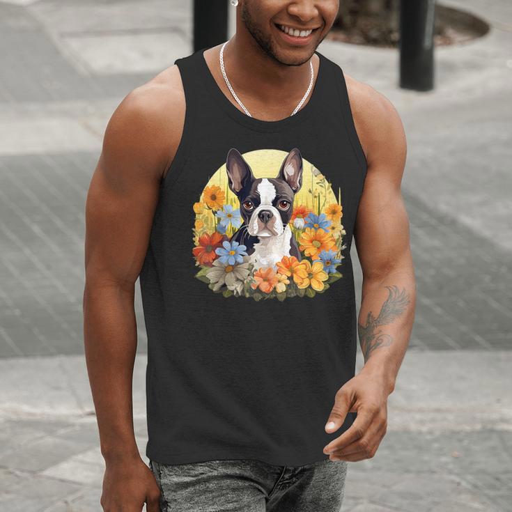 Cute Boston Terrier Spring Flower Garden Colorful Puppy Dog Men Tank Top, funny gift