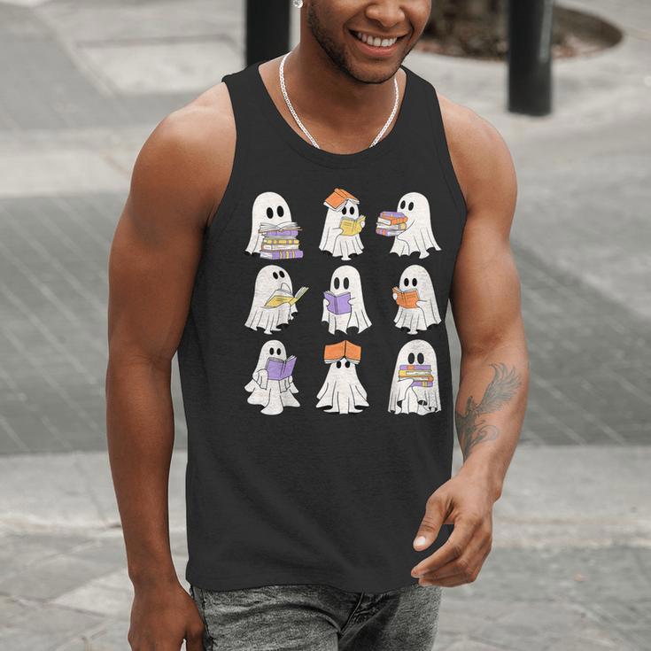 Cute Ghost Reading Books Teacher Halloween Reading Men Women Kids Men Tank Top, funny gift