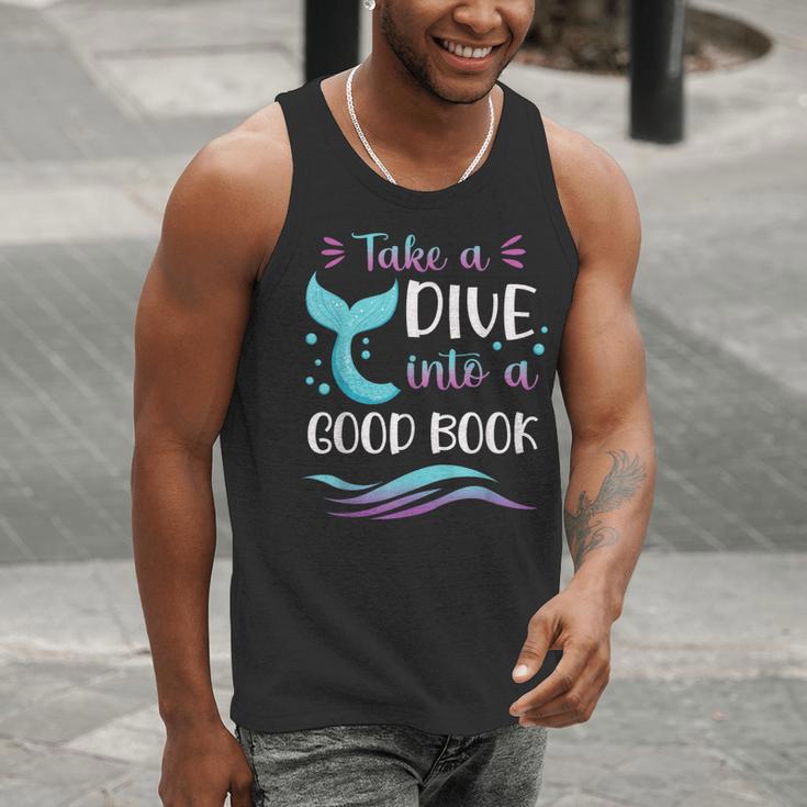 Cute Mermaid Librarian Teacher Dive Into A Good Book Reading Men Tank Top, funny gift Cute Mermaid Librarian Teacher Dive Into A Good Book Reading Men Tank Top, funny gift