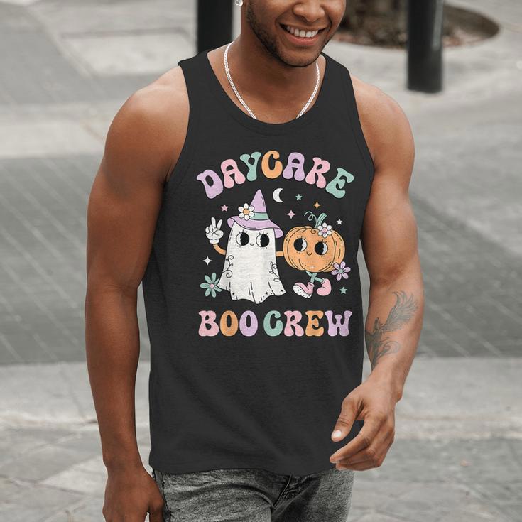 Daycare Boo Crew Groovy Halloween Floral Ghost Kid Teacher Men Tank Top, Groovy Teacher Tank Tops, funny gift