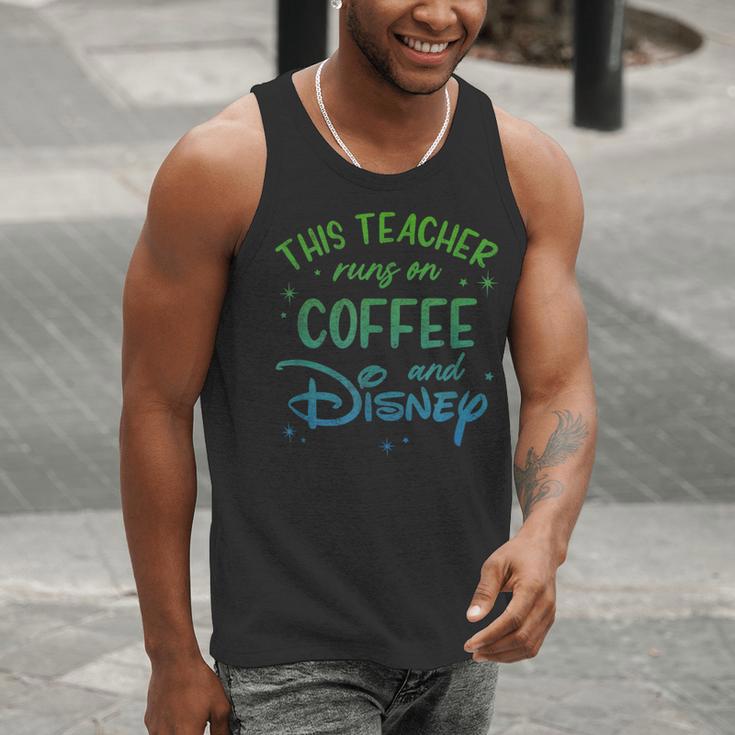 Disney This Teacher Runs On Coffee And Disney Gradient Logo Men Tank Top, funny gift Disney This Teacher Runs On Coffee And Disney Gradient Logo Men Tank Top, funny gift