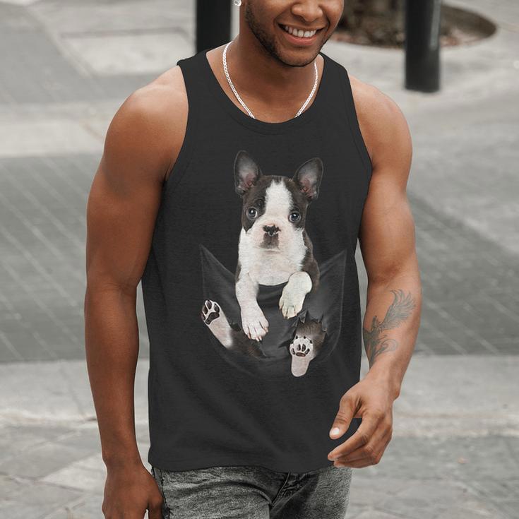 Dog Lovers Boston Terrier In Pocket Dog Face For Men Women Kids Men Tank Top, funny gift