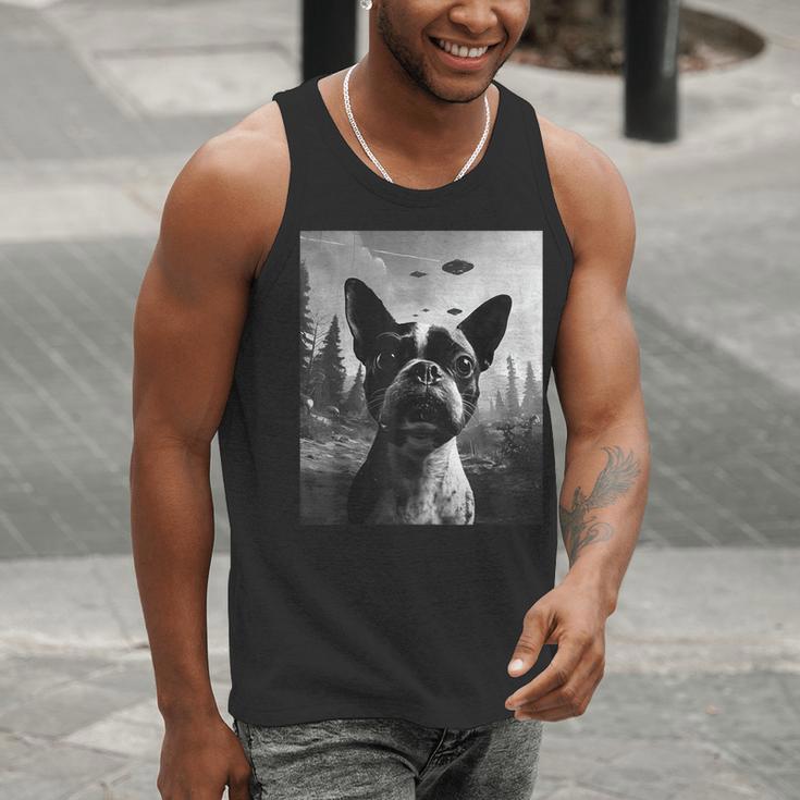 Dog Mom Dad Alien Selfie Boston Terrier UFO For Men Women Men Tank Top, Boston Terrier Mom Tank Tops, Boston Terrier Dad Tank Tops, funny gift