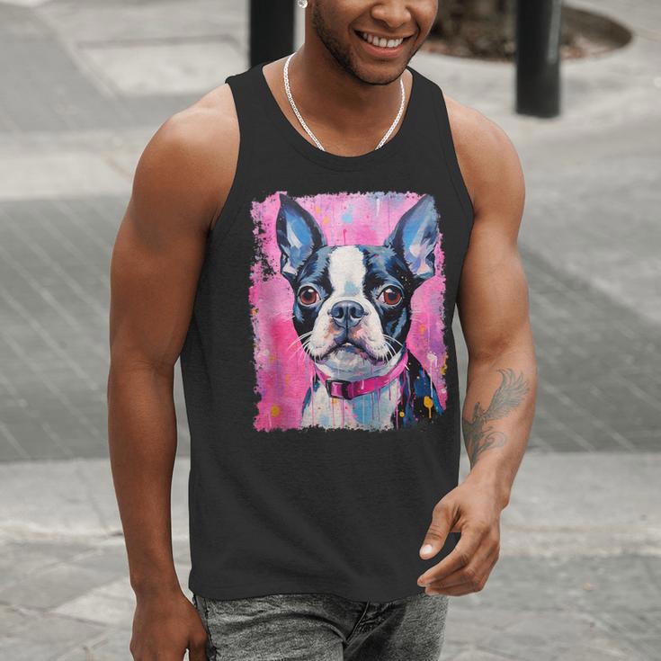 Dog Pink Boston Terrier Men Tank Top, funny gift