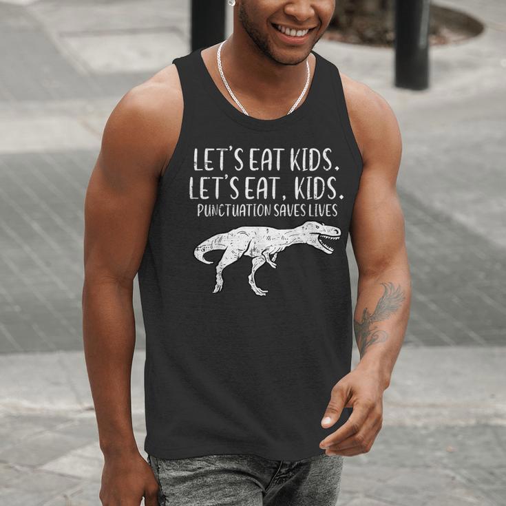 Lets Eat Kids Punctuation Saves Lives Dino Teacher Men Men Tank Top, funny gift Lets Eat Kids Punctuation Saves Lives Dino Teacher Men Men Tank Top, funny gift