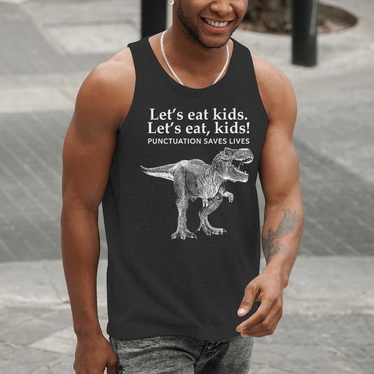 Lets Eat Kids Punctuation Saves Lives Dinosaur Teacher Men Tank Top, funny gift Lets Eat Kids Punctuation Saves Lives Dinosaur Teacher Men Tank Top, funny gift
