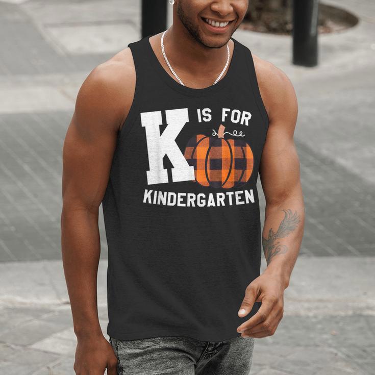 Fall Kindergarten Teacher K Is For Buffalo Plaid Pumpkin Men Tank Top, funny gift Fall Kindergarten Teacher K Is For Buffalo Plaid Pumpkin Men Tank Top, funny gift