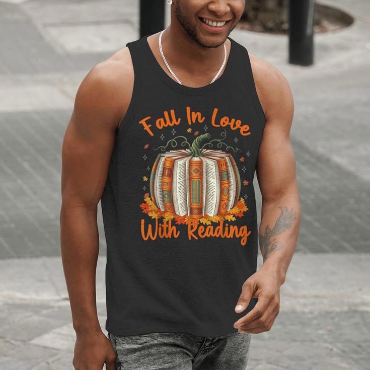 Fall In Love With Reading Pumpkin Autumn Librarians Teacher Men Tank Top, funny gift