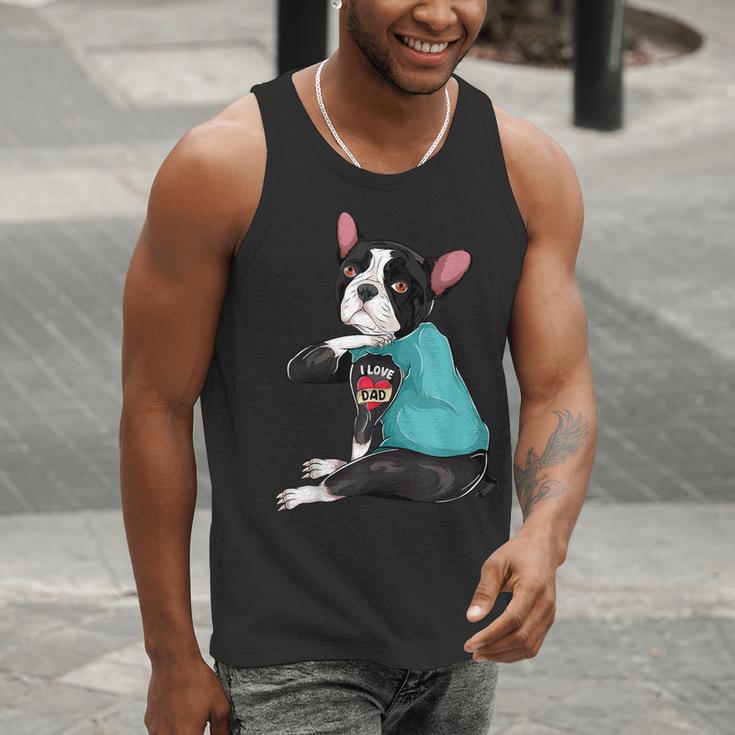 Father's Day Gift Dog Dad Boston Terrier i Love Dad Tattoo Men Tank Top, Boston Terrier Dad Tank Tops, funny gift