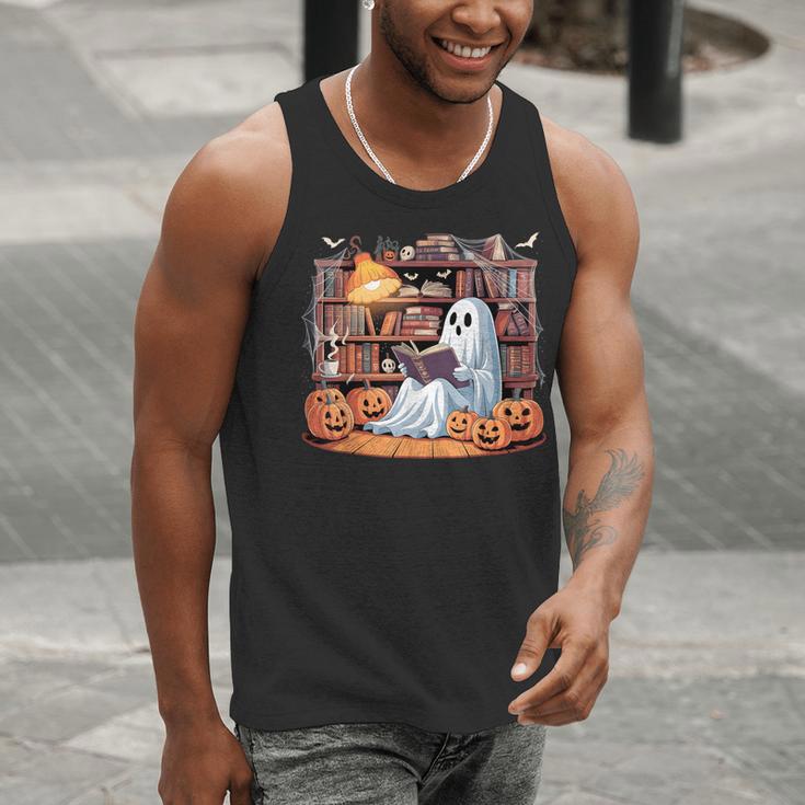 Ghost Book Reading Halloween Books Lover Teacher Men Tank Top, funny gift