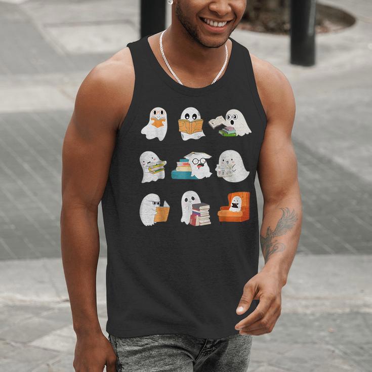 Ghost Reading Teacher Halloween Librarian Book Lover School Men Tank Top, funny gift