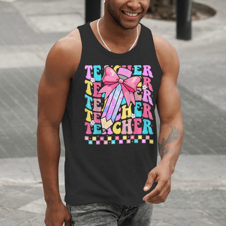 Groovy Teacher Cute Coquette Bow Flower Retro Back To School Men Tank Top, Groovy Teacher Tank Tops, funny gift Groovy Teacher Cute Coquette Bow Flower Retro Back To School Men Tank Top, Groovy Teacher Tank Tops, funny gift