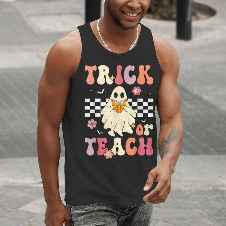 Groovy Teacher Halloween Retro Trick Or Teach Floral Ghost Men Tank Top, Groovy Teacher Tank Tops, funny gift Groovy Teacher Halloween Retro Trick Or Teach Floral Ghost Men Tank Top, Groovy Teacher Tank Tops, funny gift