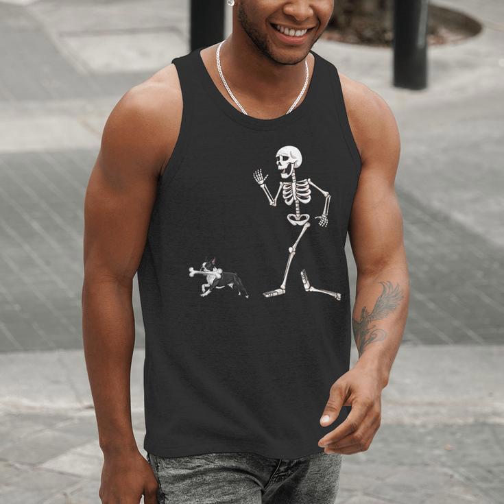 Halloween Boston Terrier And Skeleton Men Tank Top, Boston Terrier Halloween Tank Tops, funny gift