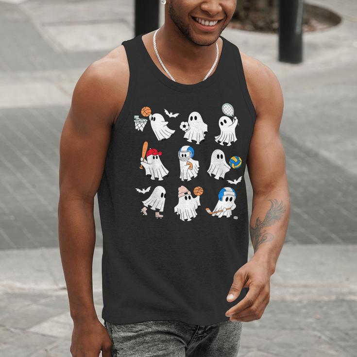 Halloween PE Teacher Ghost Playing Soccer Football Baseball Men Tank Top, Pe Teacher Tank Tops, funny gift