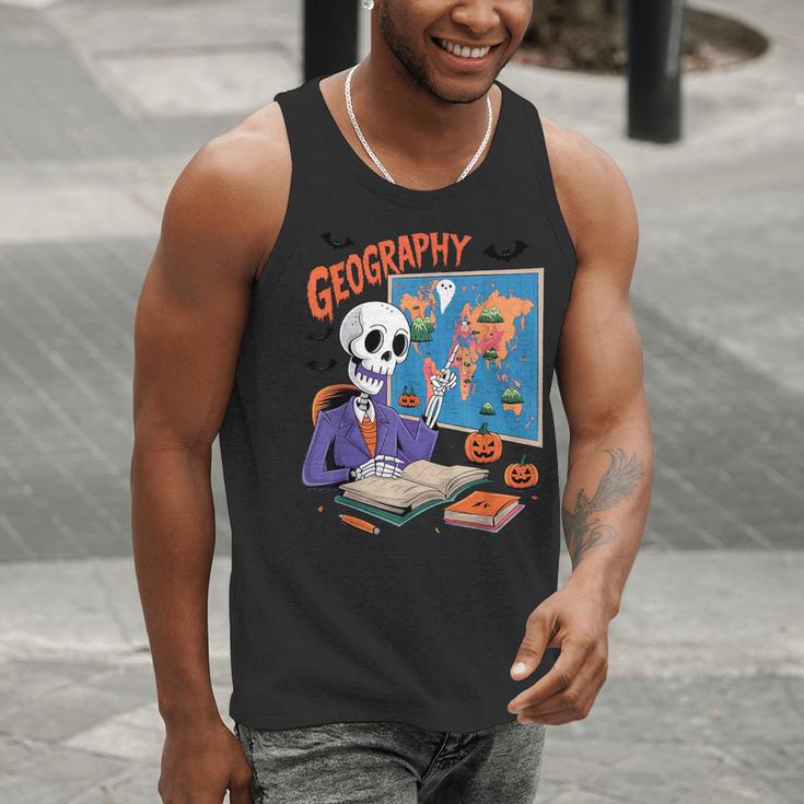 Halloween Skeleton Geography Teacher Pumpkin Bats Classroom Men Tank Top, funny gift Halloween Skeleton Geography Teacher Pumpkin Bats Classroom Men Tank Top, funny gift