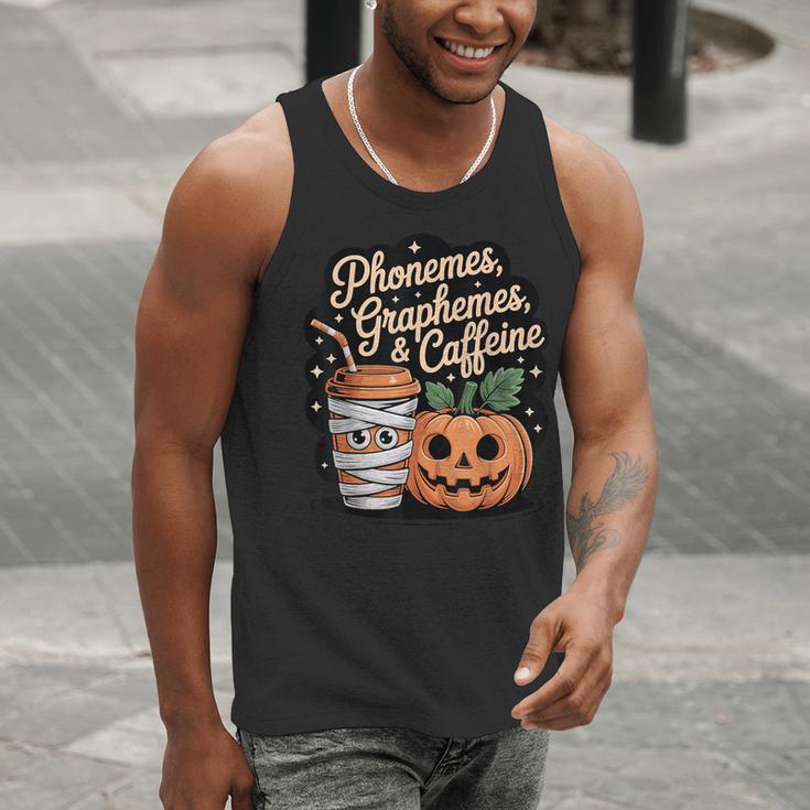 Halloween Teacher Phonemes Graphemes Caffeine Coffee Lover Men Tank Top, funny gift Halloween Teacher Phonemes Graphemes Caffeine Coffee Lover Men Tank Top, funny gift
