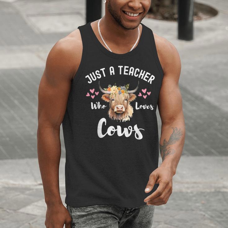 Just A Teacher Who Loves Cows Shirt Cute Highland Cow Men Tank Top, funny gift