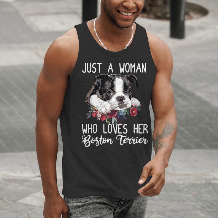 Just a Woman Who Loves Her Boston Terrier Cute Dog Mom Men Tank Top, Boston Terrier Mom Tank Tops, funny gift