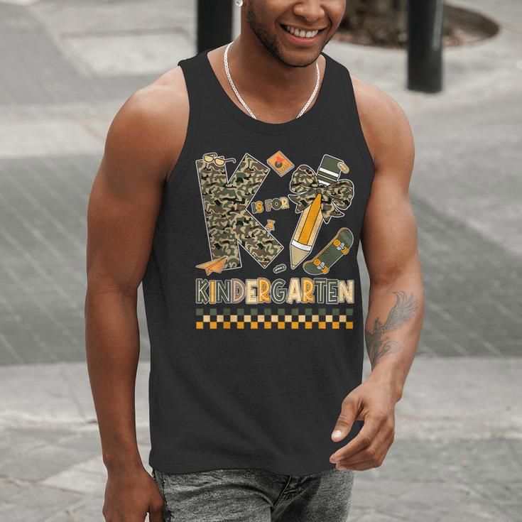 K Is For Kindergarten Teacher Coquette Bow Camo Men Tank Top, funny gift K Is For Kindergarten Teacher Coquette Bow Camo Men Tank Top, funny gift