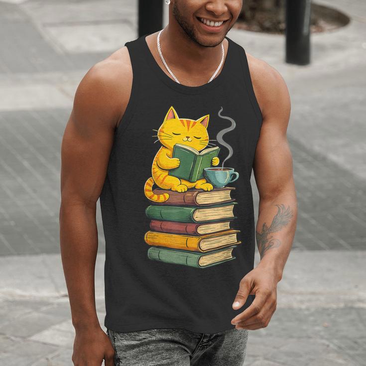 Kawaii Cats Lover Coffee Books Teacher Librarian Cat Men Tank Top, funny gift Kawaii Cats Lover Coffee Books Teacher Librarian Cat Men Tank Top, funny gift