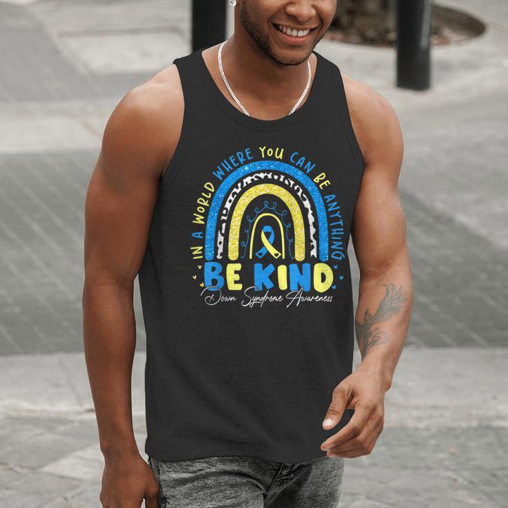 Be Kind Rainbow Down Syndrome Awareness Teacher Blue Yellow Men Tank Top, funny gift Be Kind Rainbow Down Syndrome Awareness Teacher Blue Yellow Men Tank Top, funny gift
