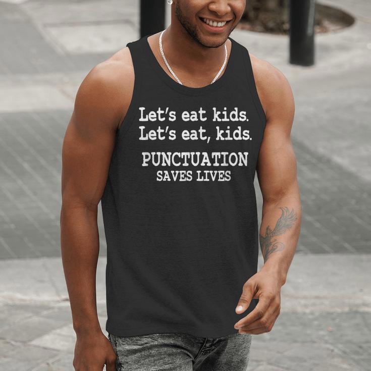 Let's Eat Kids Punctuation Saves Lives Teacher Men Tank Top, funny gift
