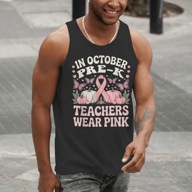 In October Pre-K Teachers Wear Pink Ribbon Breast Cancer Men Tank Top, funny gift