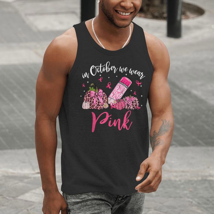 In October We Wear Pink Apple Teacher Daisy Breast Cancer Men Tank Top, funny gift