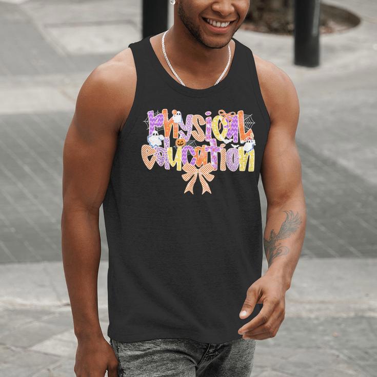 Physical Education Halloween Bow Checkered Teacher Ghost PE Men Tank Top, Pe Teacher Tank Tops, funny gift
